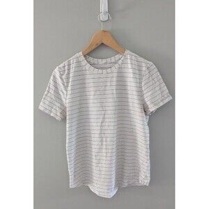 Lululemon Love Curved-Hem Crewneck T-Shirt White and Black Pinstripes Sz 6